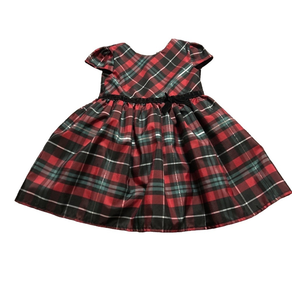 Plaid Short Sleeve Dress with Black Bow Size 2T